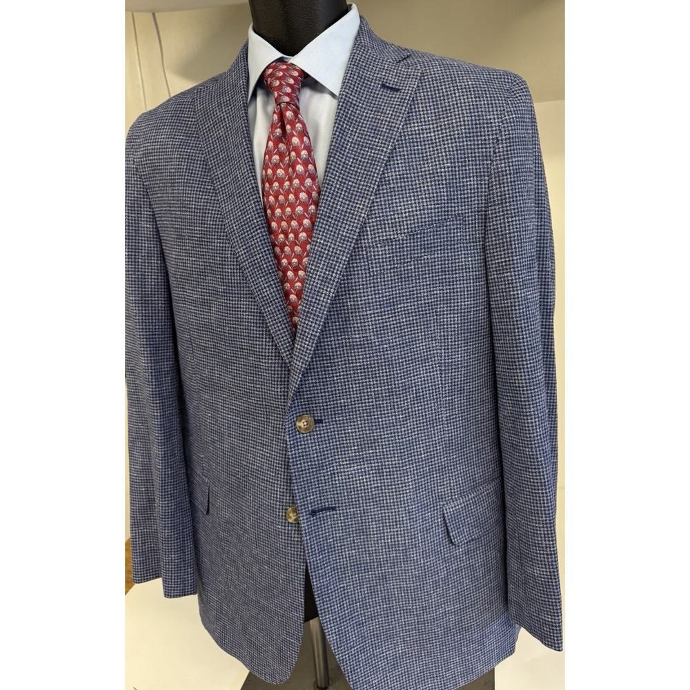 Jos A Bank 1905 Lightweight Cotton Linen Blue Check Blazer Sport Coat 46 Reg EXE